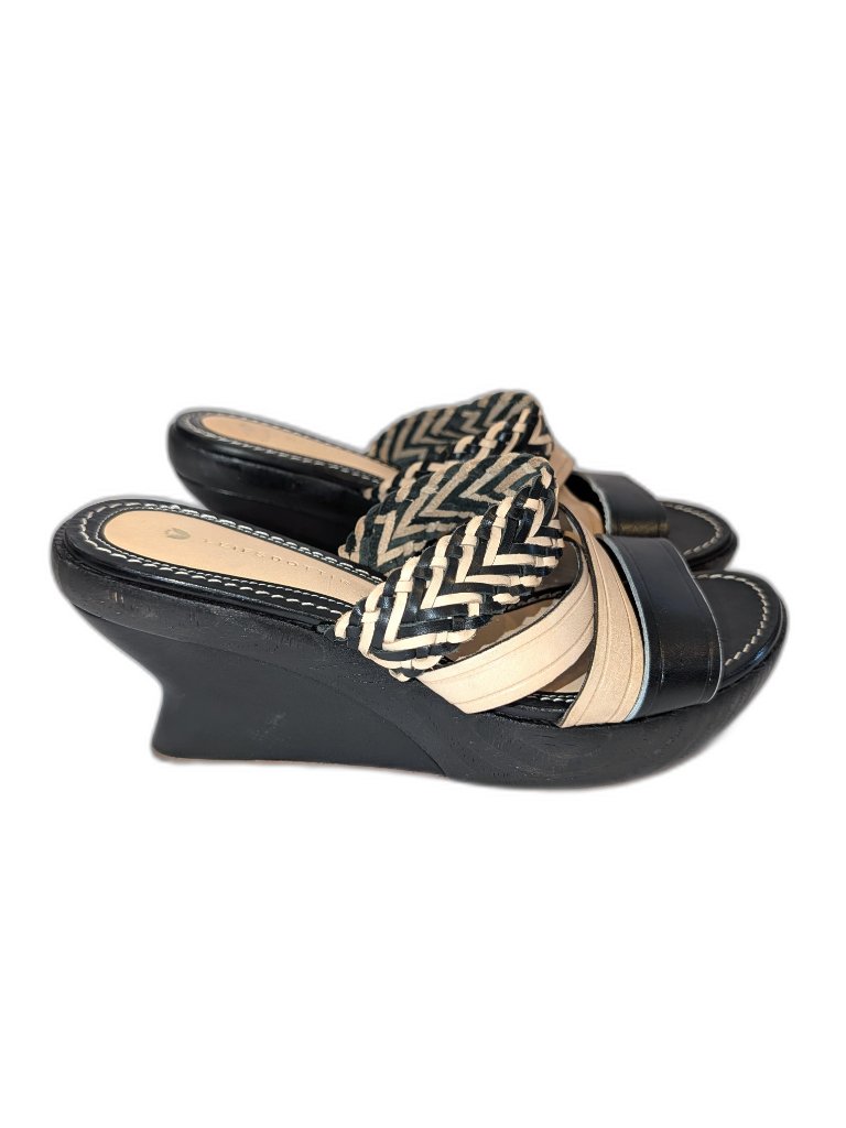 Leifsdottir | Anthropologie Black & Beige Wooden & Leather Wedge Sandals | Eu 38